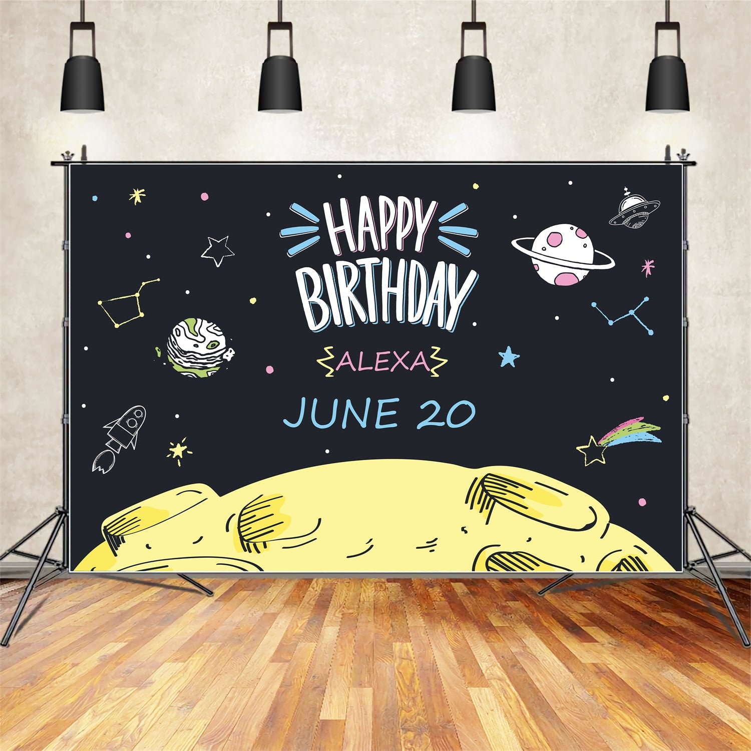 Customize Birthday Backdrop Cartoon Colorful Space-Themed Backdrop BRP2-139