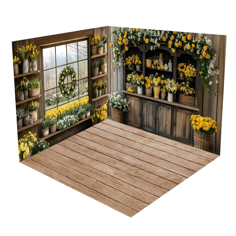 Cozy Wooden Cottage Flower Backdrop Room Set BRP2-14