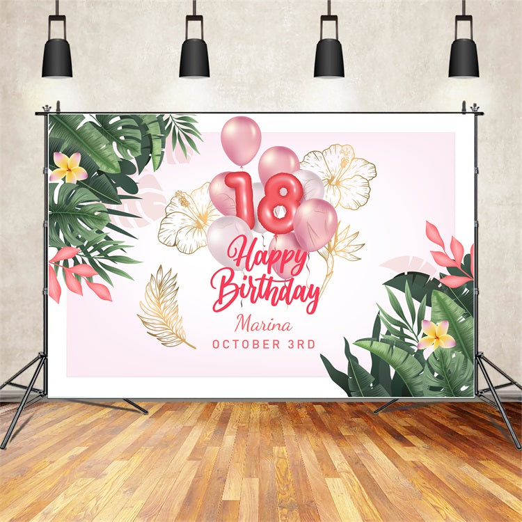 Customized Birthday Backdrops 18th Balloon Tropical Party Backdrop BRP2-143