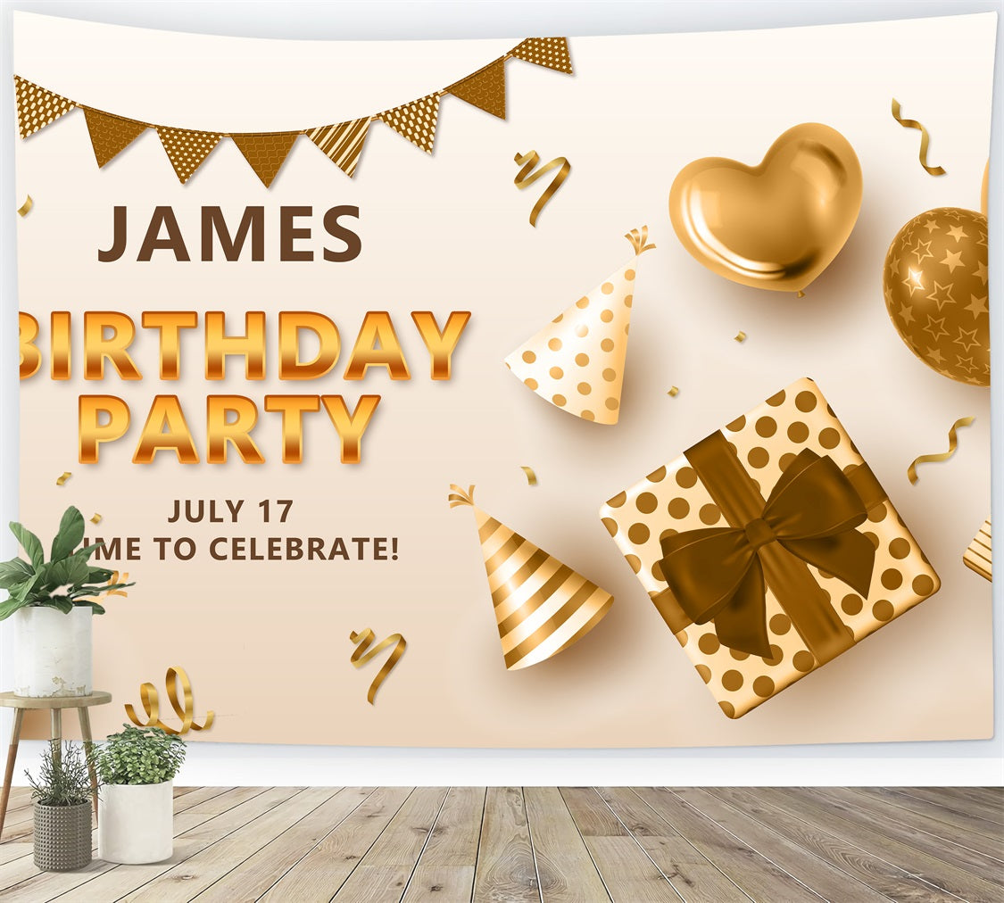 Personalized Backdrop For Birthday Party Gold Balloon Confetti Backdrop BRP2-146