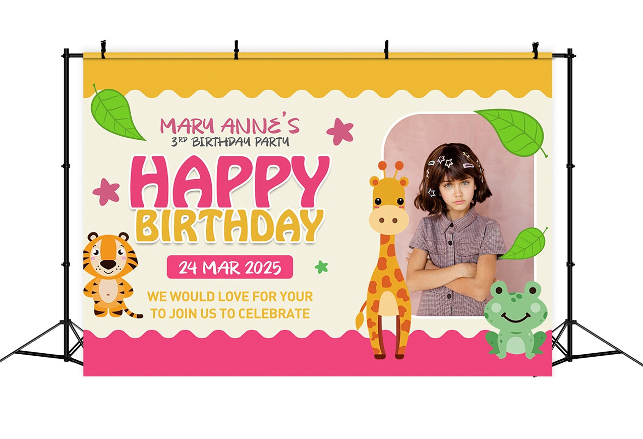 Personalized Happy Birthday Backdrop 3rd Jungle Animal Cartoon Backdrop BRP2-150