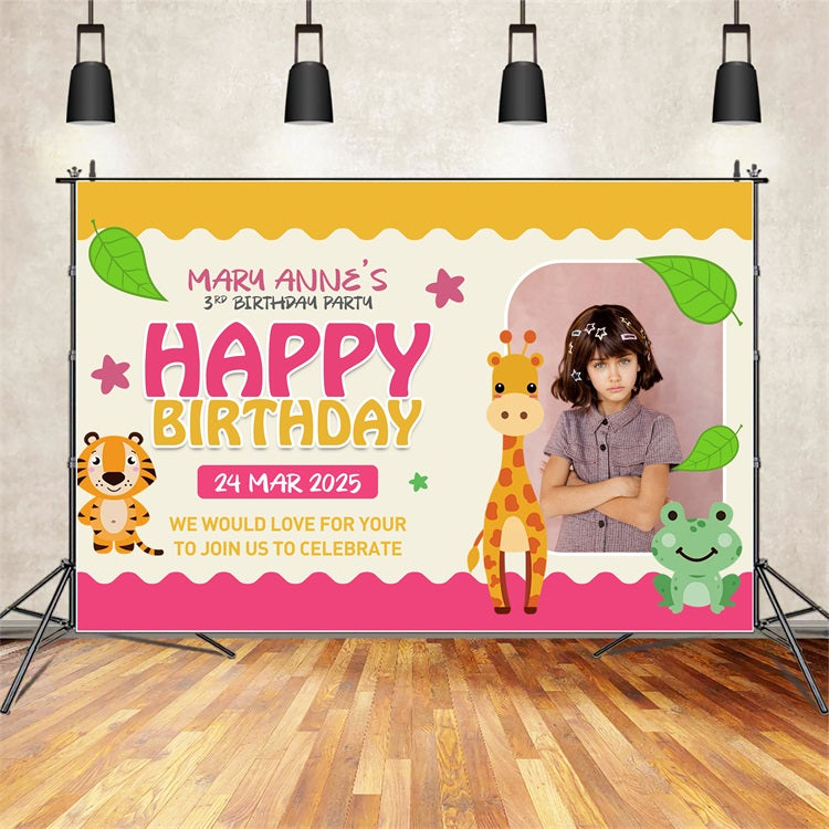 Personalized Happy Birthday Backdrop 3rd Jungle Animal Cartoon Backdrop BRP2-150