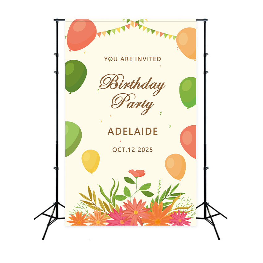 Custom Name Birthday Backdrop Adelaide's Colorful Balloon Backdrop BRP2-153