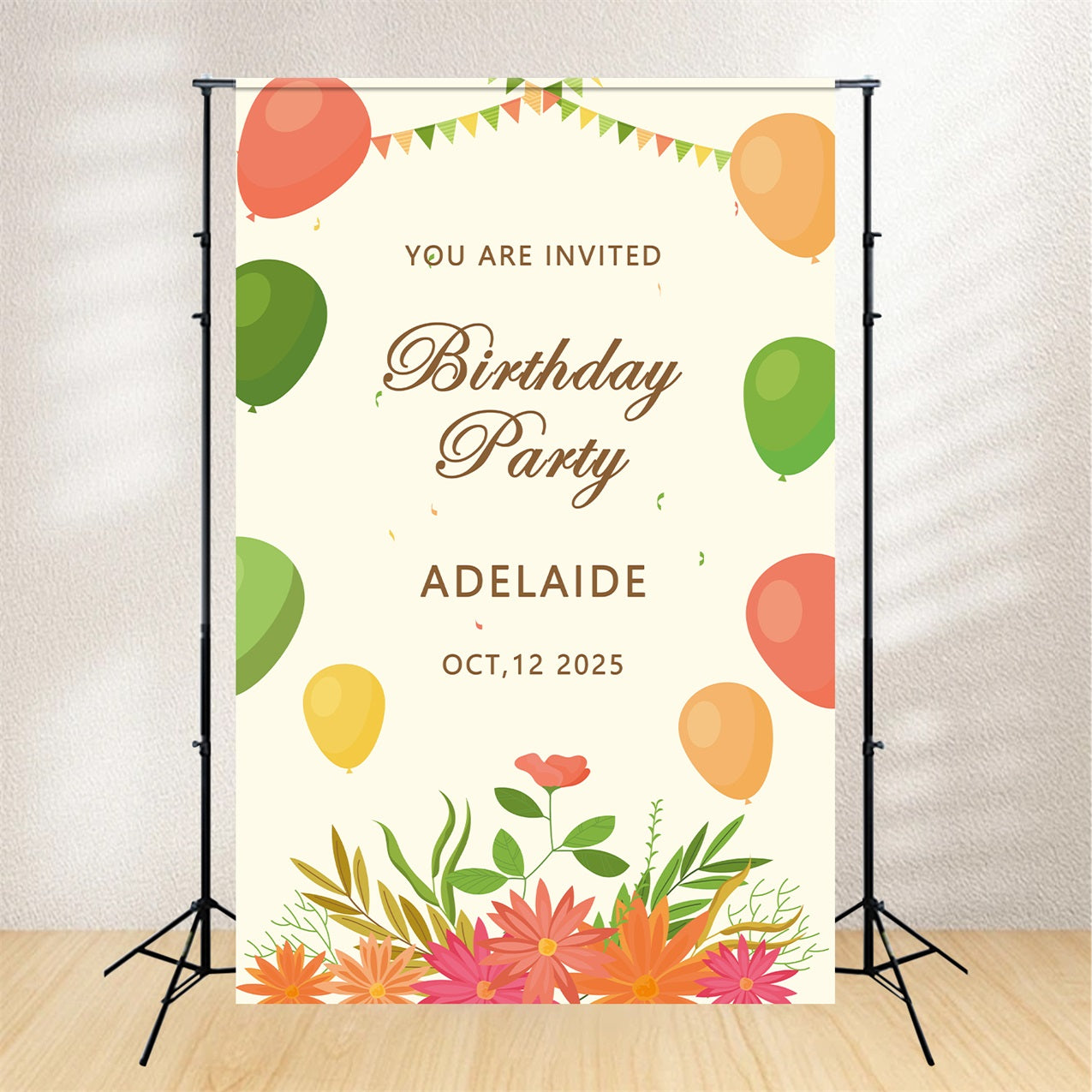 Custom Name Birthday Backdrop Adelaide's Colorful Balloon Backdrop BRP2-153