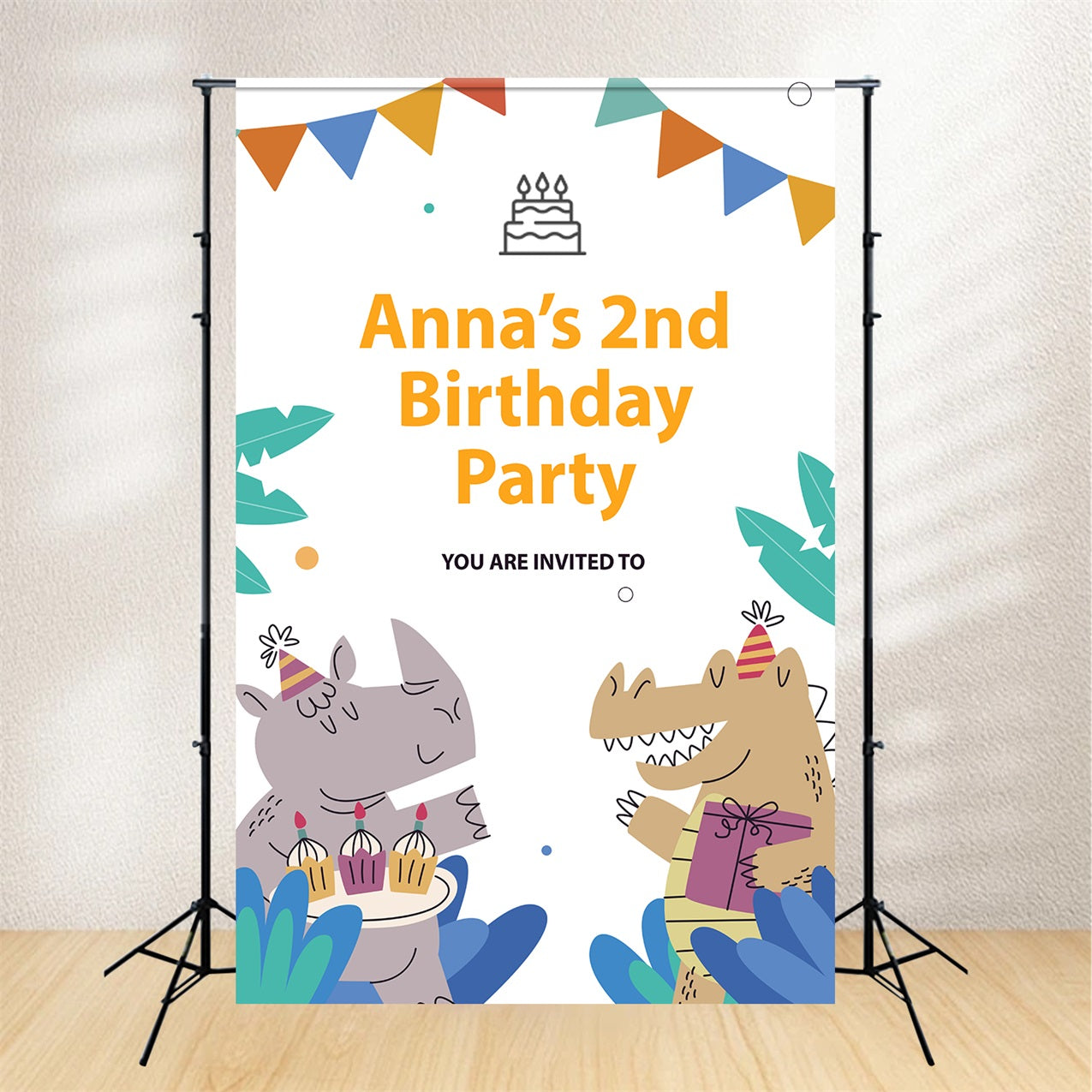 Personalised Backdrop Birthday 2nd Animal Theme Backdrop BRP2-154