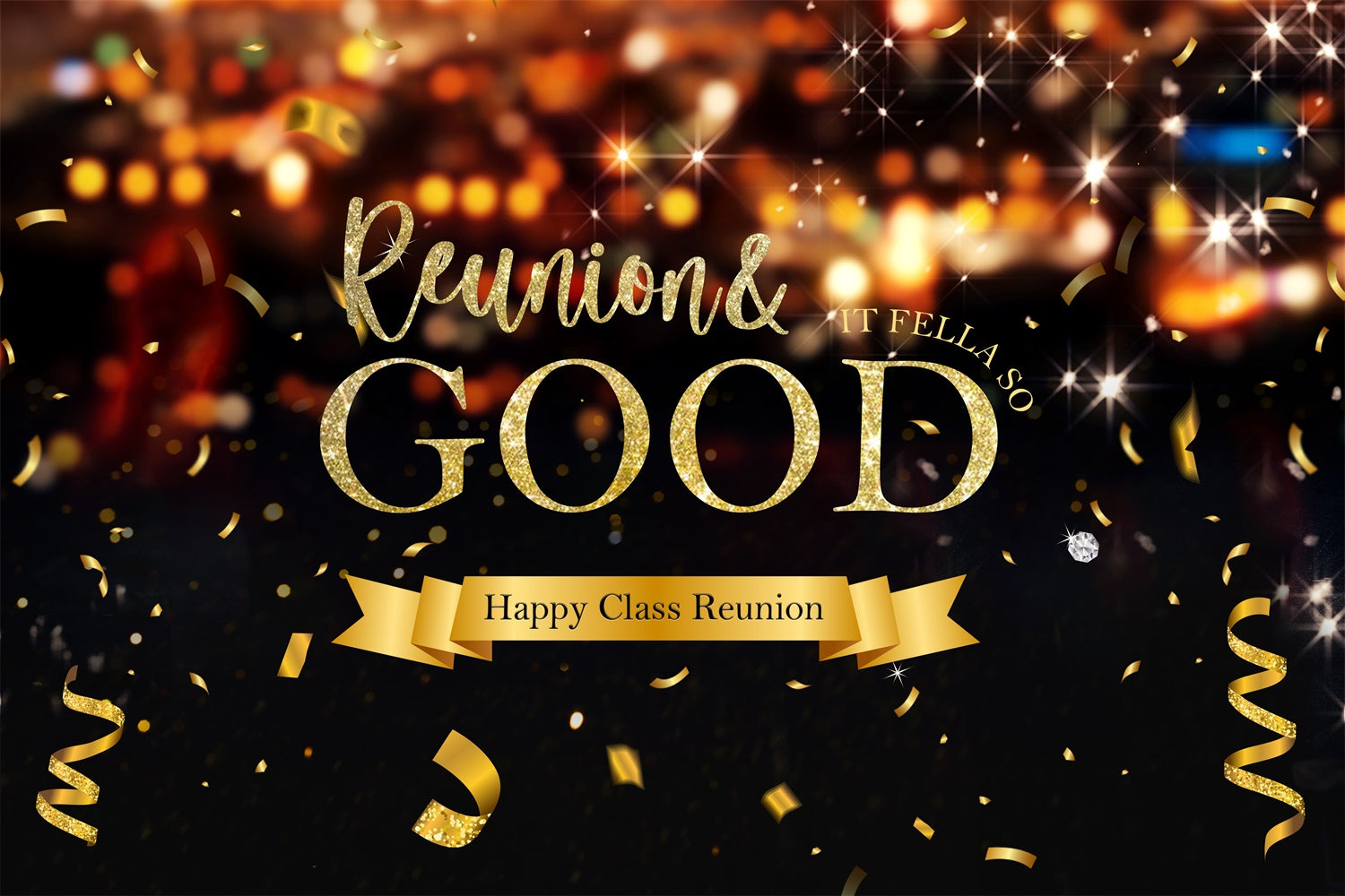 Class Reunion Photo Backdrop Golden Confetti Gathering Custom Backdrop BRP2-158