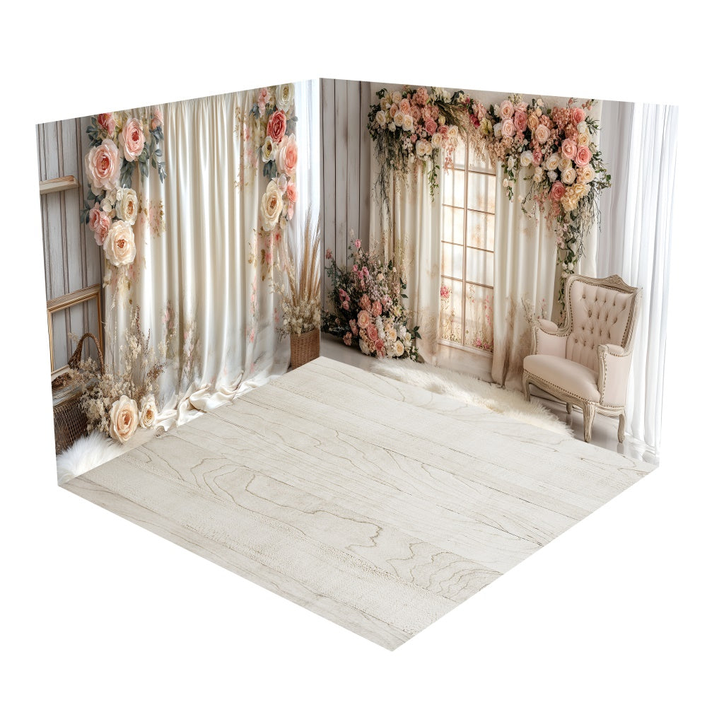 Elegant Ivory Drapes Floral Backdrop Room Set BRP2-16