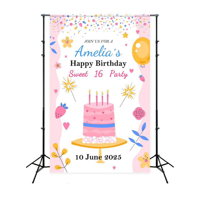 Personalized Backdrops Birthday Sweet 16 Party Backdrop BRP2-160