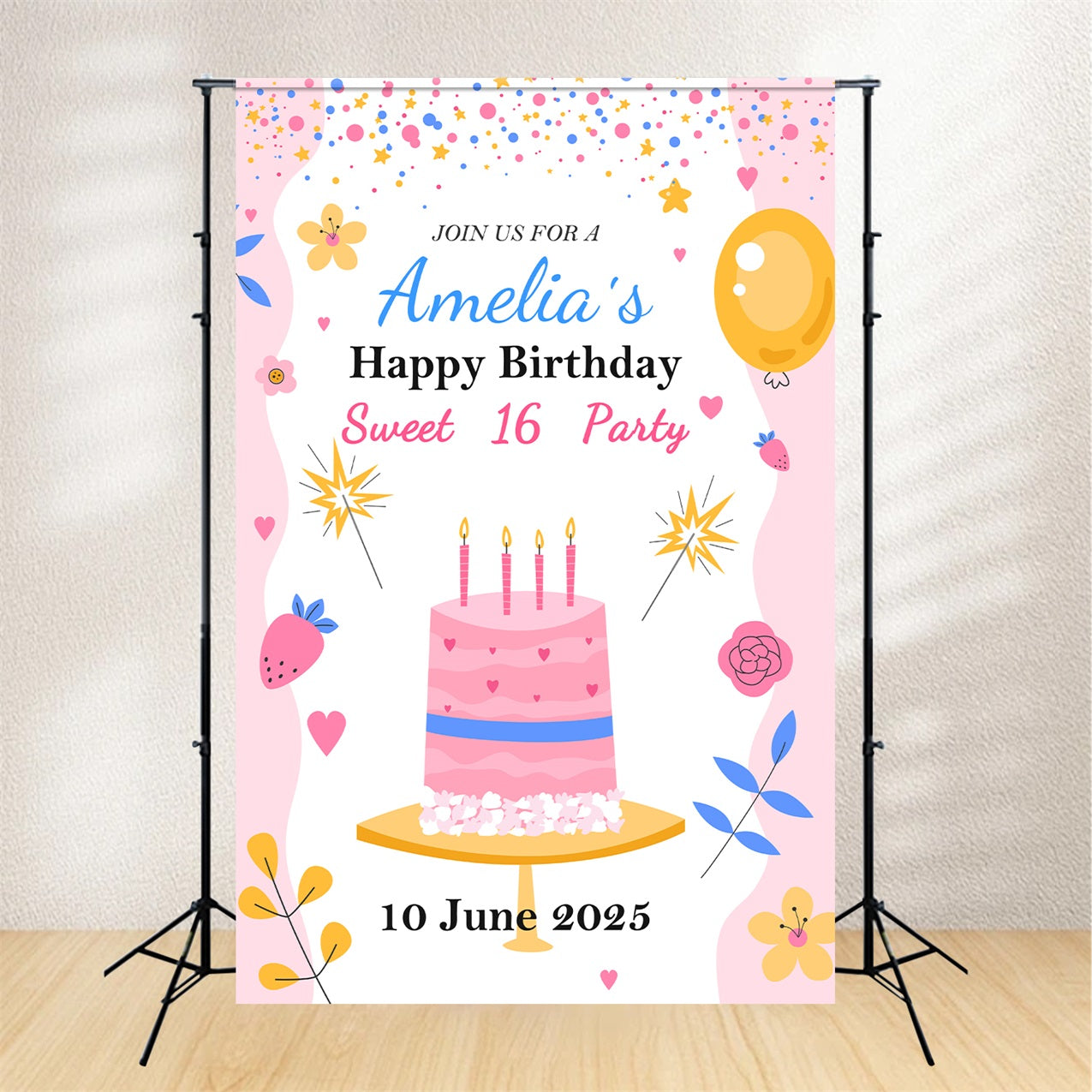 Personalized Backdrops Birthday Sweet 16 Party Backdrop BRP2-160