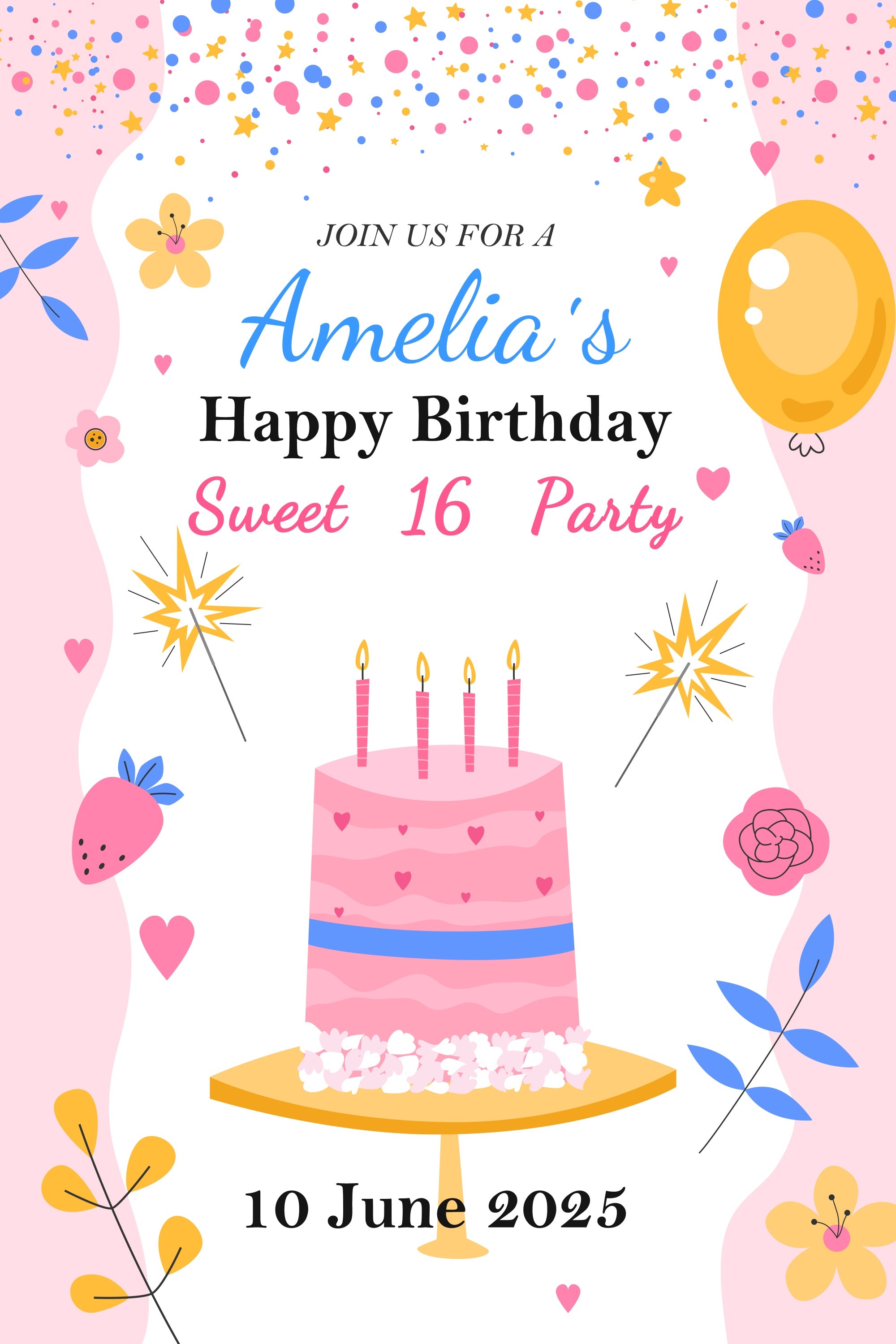 Personalized Backdrops Birthday Sweet 16 Party Backdrop BRP2-160