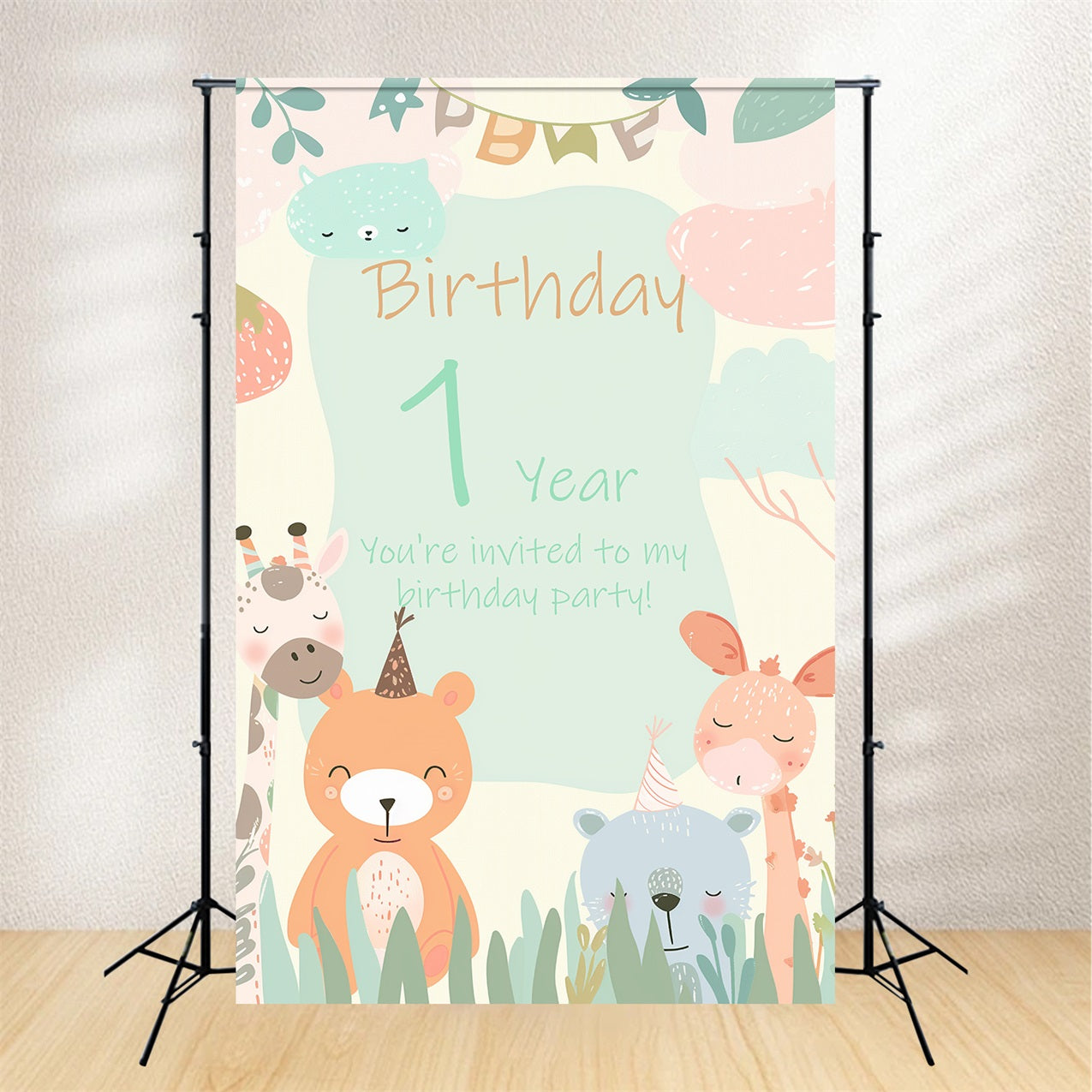 Personalised 1st Birthday Backdrop Animal Friends 1st Backdrop BRP2-161