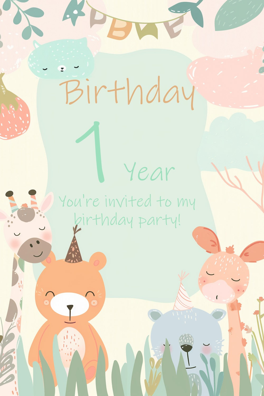 Personalised 1st Birthday Backdrop Animal Friends 1st Backdrop BRP2-161