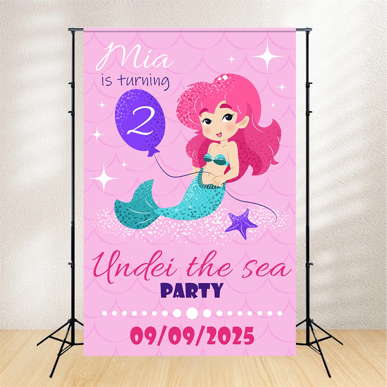 Personalised Backdrop For Birthday Under the Sea Mermaid 2nd Backdrop BRP2-162