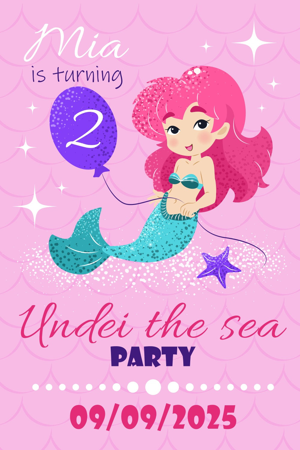 Personalised Backdrop For Birthday Under the Sea Mermaid 2nd Backdrop BRP2-162