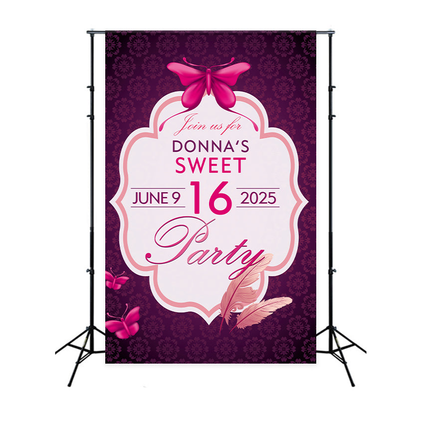 Personalised Birthday Backdrops Sweet 16 Butterfly Backdrop BRP2-164