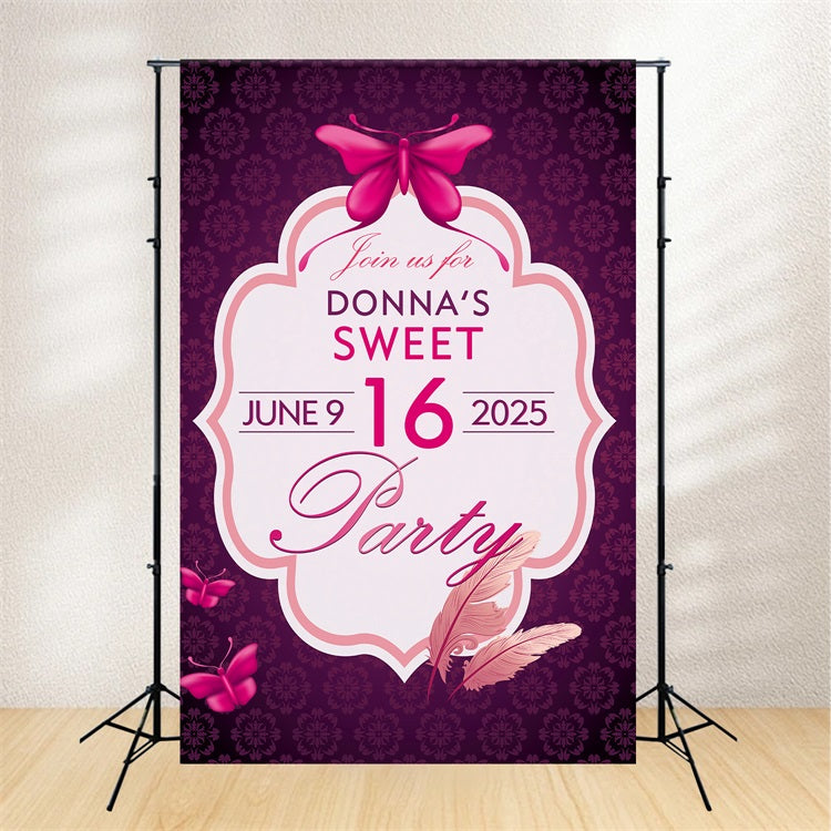 Personalised Birthday Backdrops Sweet 16 Butterfly Backdrop BRP2-164