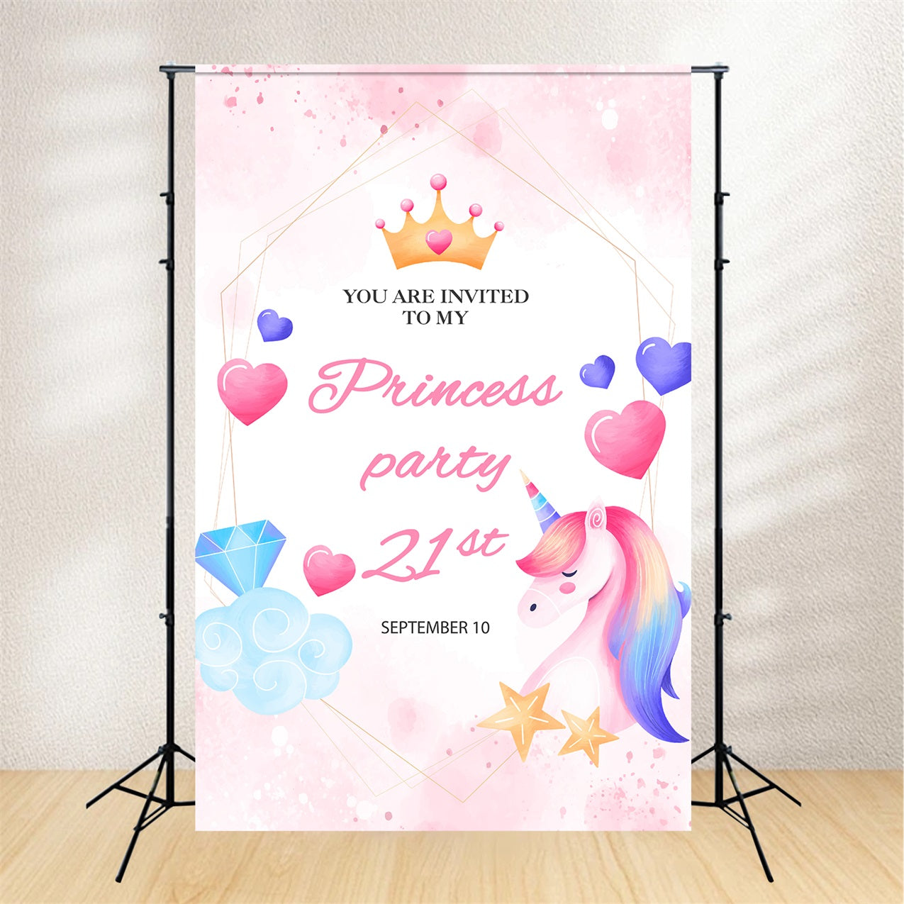 Personalised 21st Birthday Backdrop 21st Unicorn Princess Backdrop BRP2-167