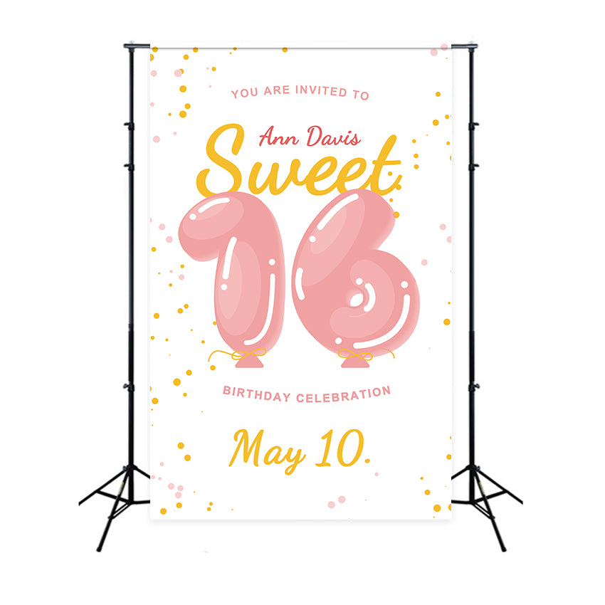 Personalized Backdrops For Birthday Balloon Number Sweet 16 Backdrop BRP2-168