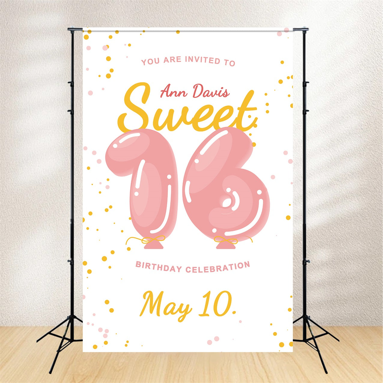 Personalized Backdrops For Birthday Balloon Number Sweet 16 Backdrop BRP2-168