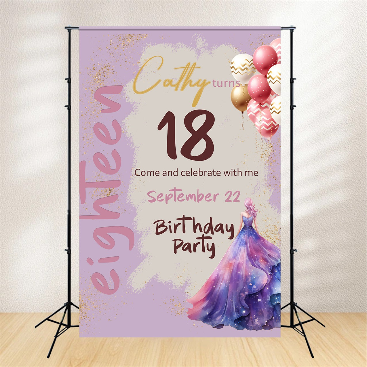 Custom Made Birthday Backdrops 18th Balloons Sparkle Backdrop BRP2-169