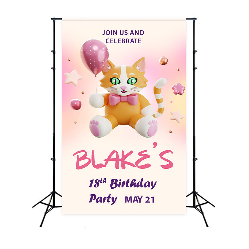 Customized Birthday Backdrop Cat Balloon 18th Backdrop BRP2-170