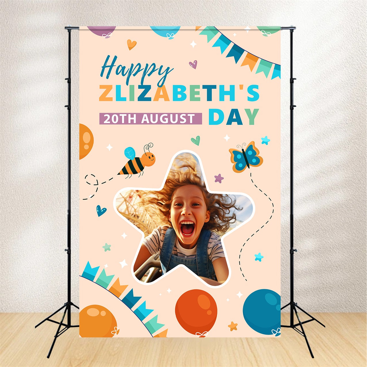 Custom Happy Birthday Backdrop Colorful Balloon Butterfly Backdrop BRP2-172