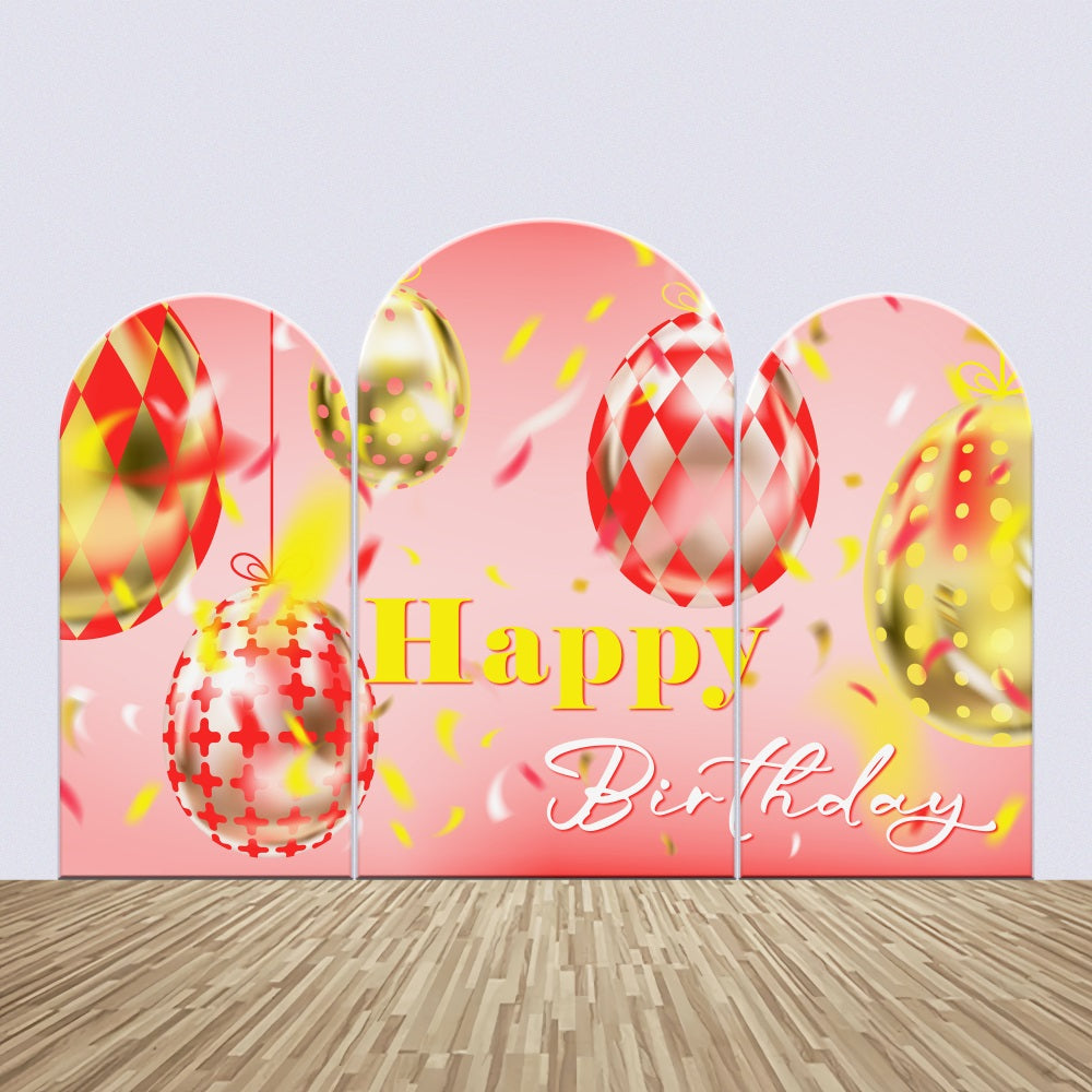 Customize Birthday Backdrop Red Gold Balloon Arch Backdrop Kit BRP2-175