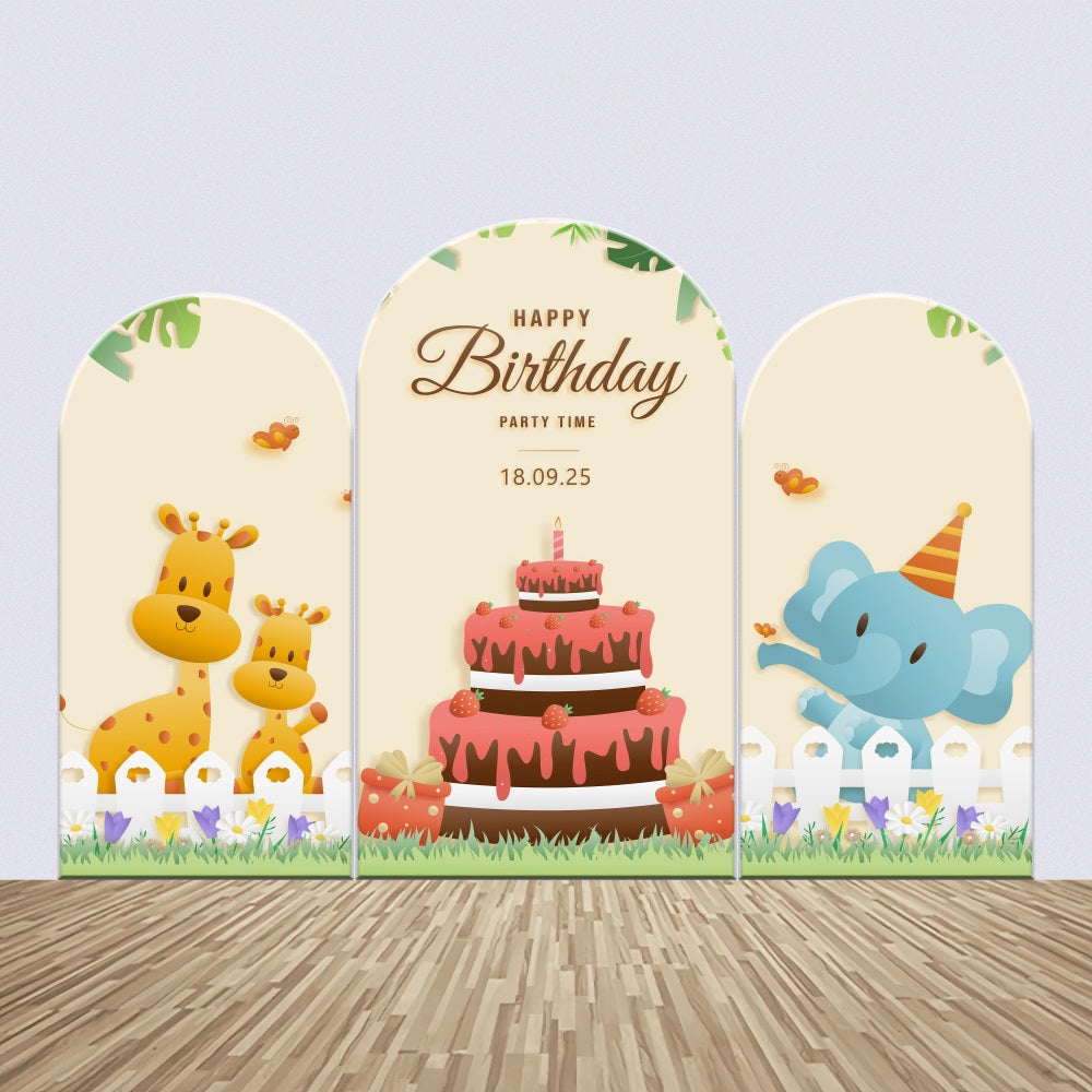 Personalized Backdrop Birthday Cartoon Jungle Animal Cake Arch Backdrop Kit BRP2-178