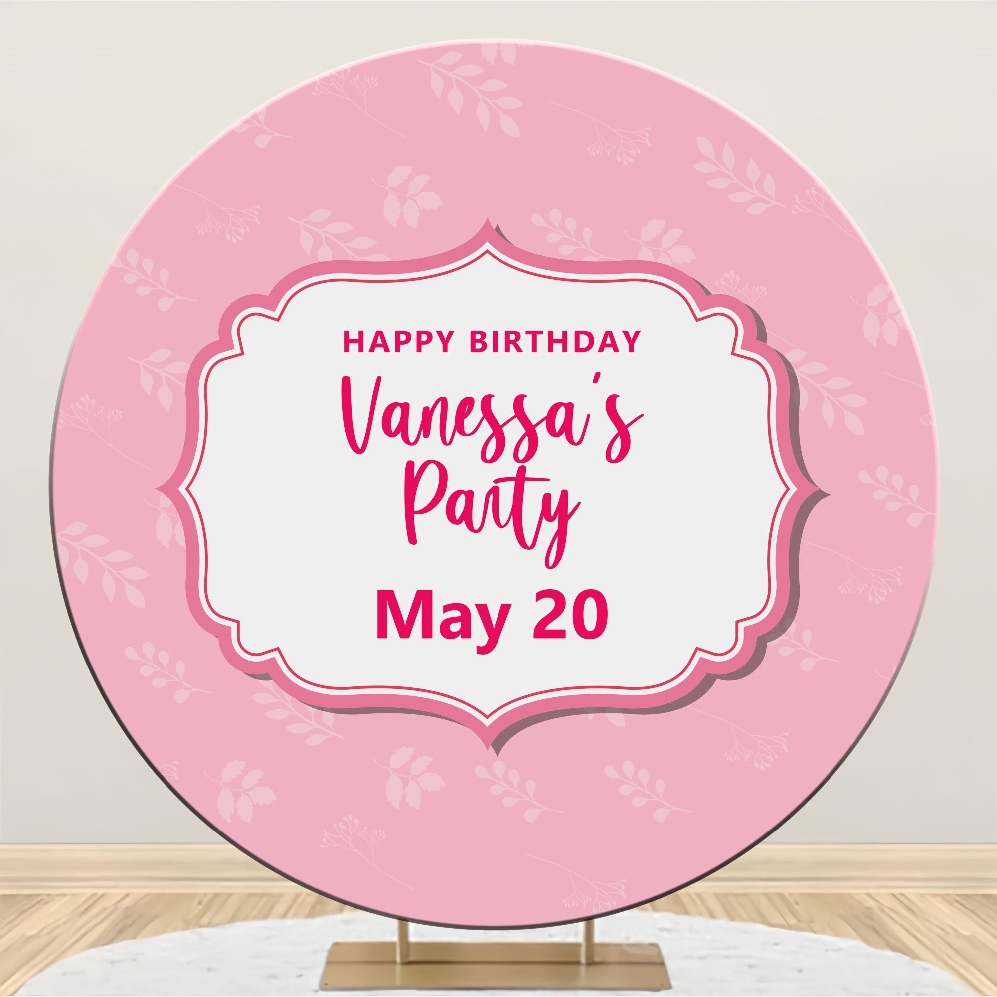 Personalised Backdrop For Birthday Pink Floral Frame Round Backdrop BRP2-185