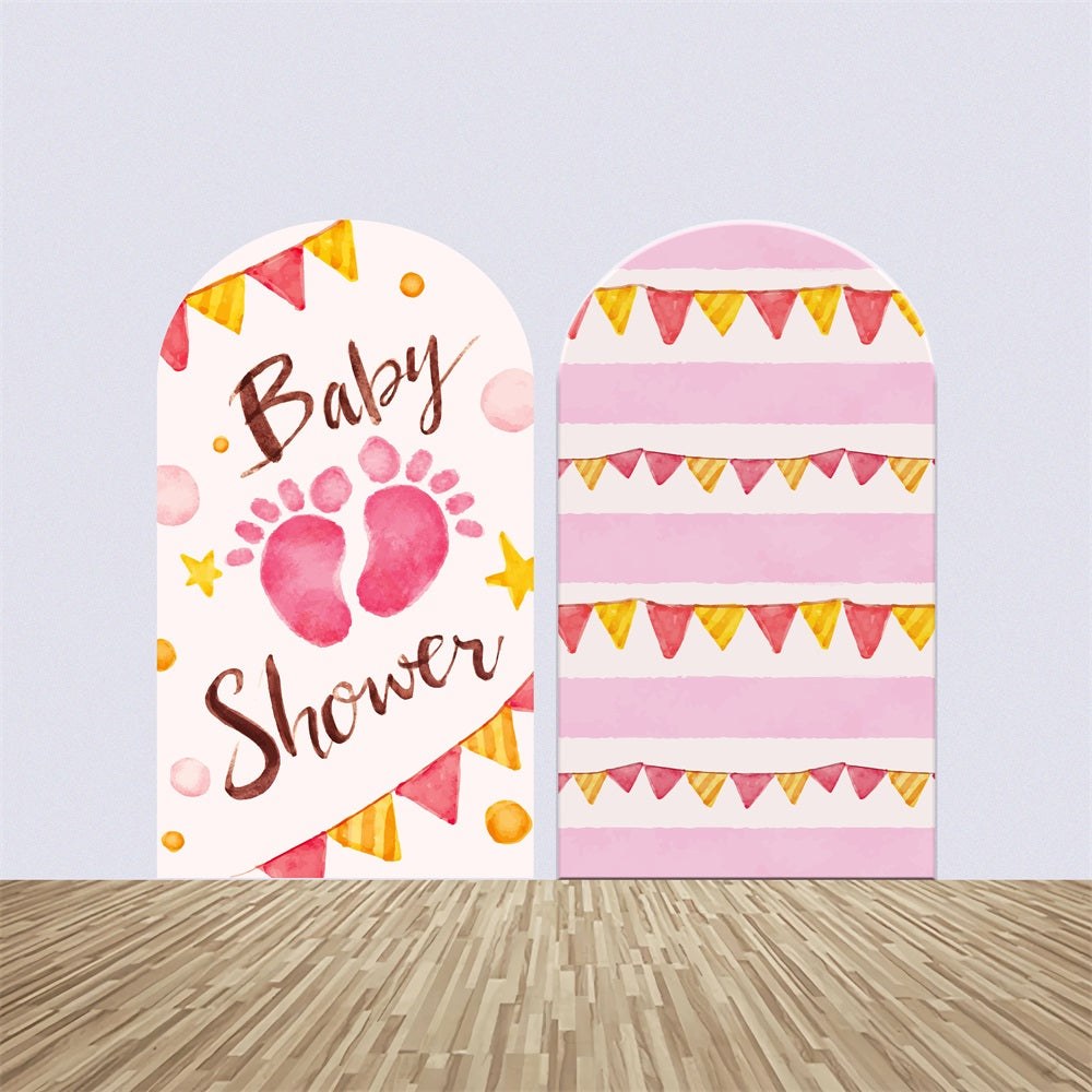 Custom Backdrop For Baby Shower Pink Footprints Arch Backdrop Kit BRP2-190