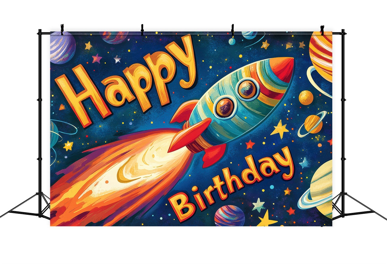 Customized Backdrop For Birthday Galactic Rocket Adventure Backdrop BRP2-210