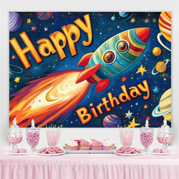 Customized Backdrop For Birthday Galactic Rocket Adventure Backdrop BRP2-210