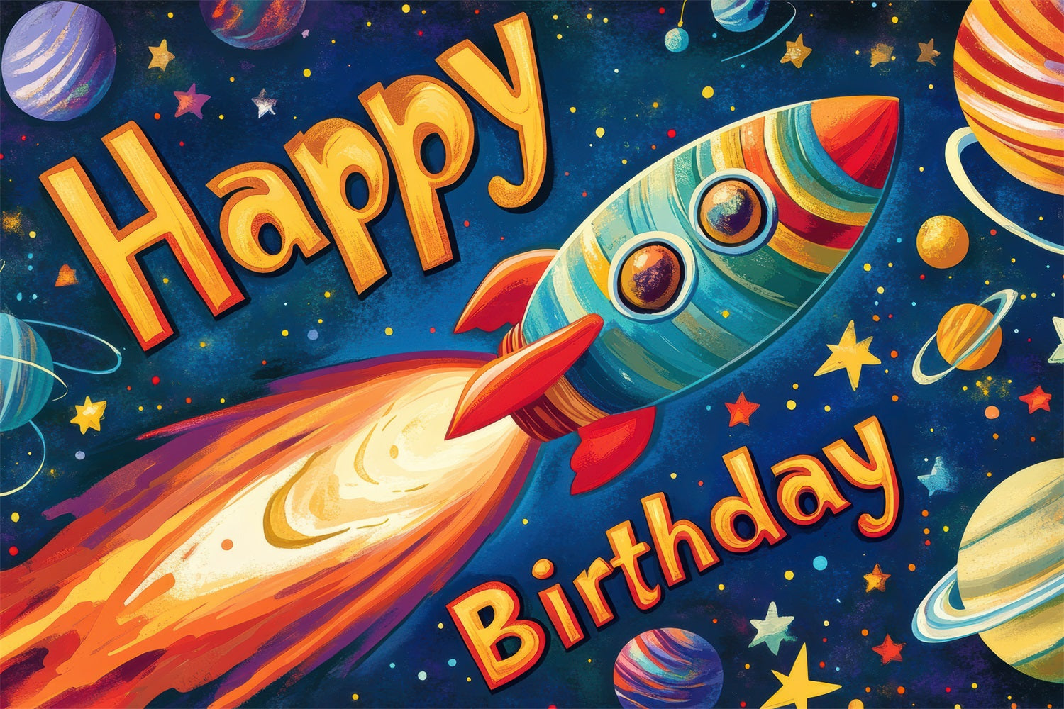 Customized Backdrop For Birthday Galactic Rocket Adventure Backdrop BRP2-210