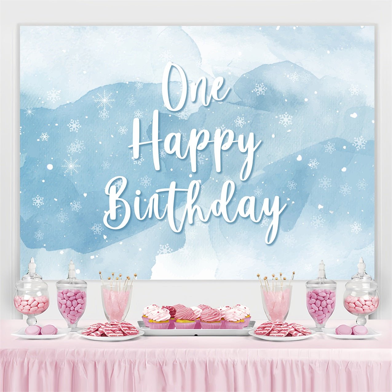 Personalised Birthday Backdrop 1st Frozen Snowy Celebration Backdrop BRP2-214