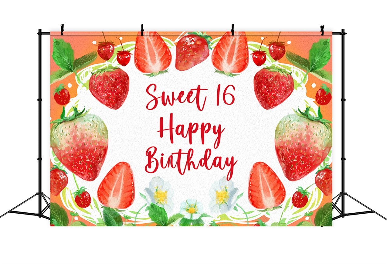 Custom Made Birthday Backdrops Sweet 16 Strawberry Bliss Backdrop BRP2-216