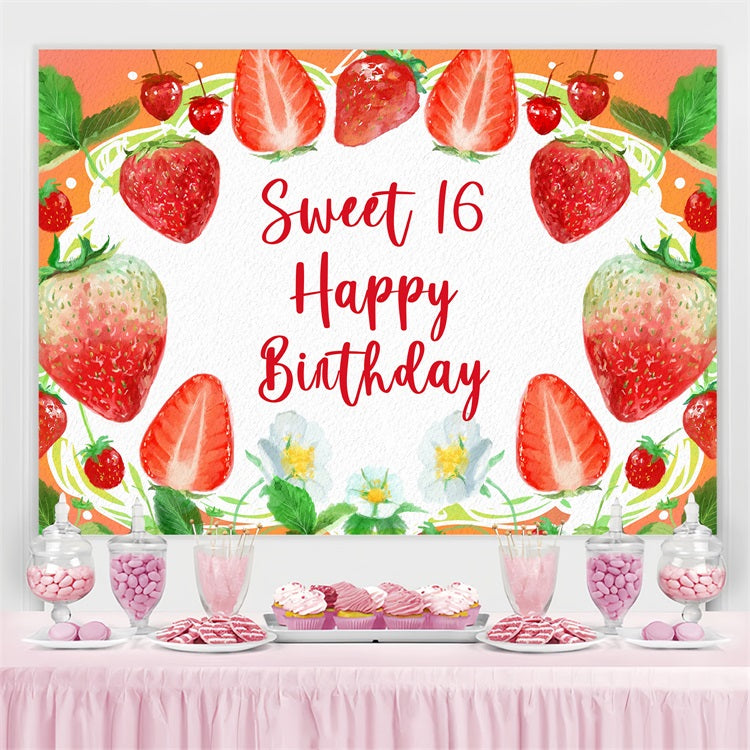 Custom Made Birthday Backdrops Sweet 16 Strawberry Bliss Backdrop BRP2-216