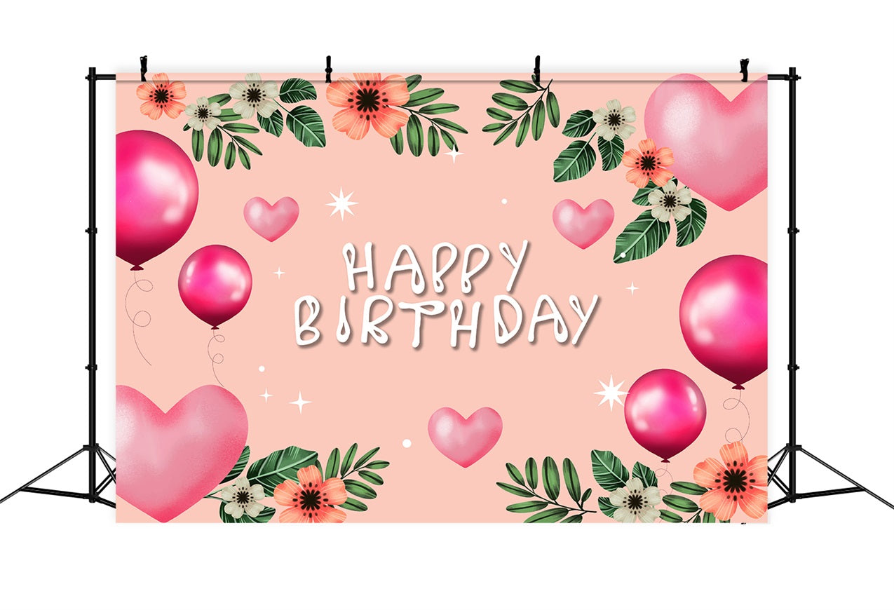 Customized Birthday Backdrop Blush Floral Balloon Backdrop BRP2-217