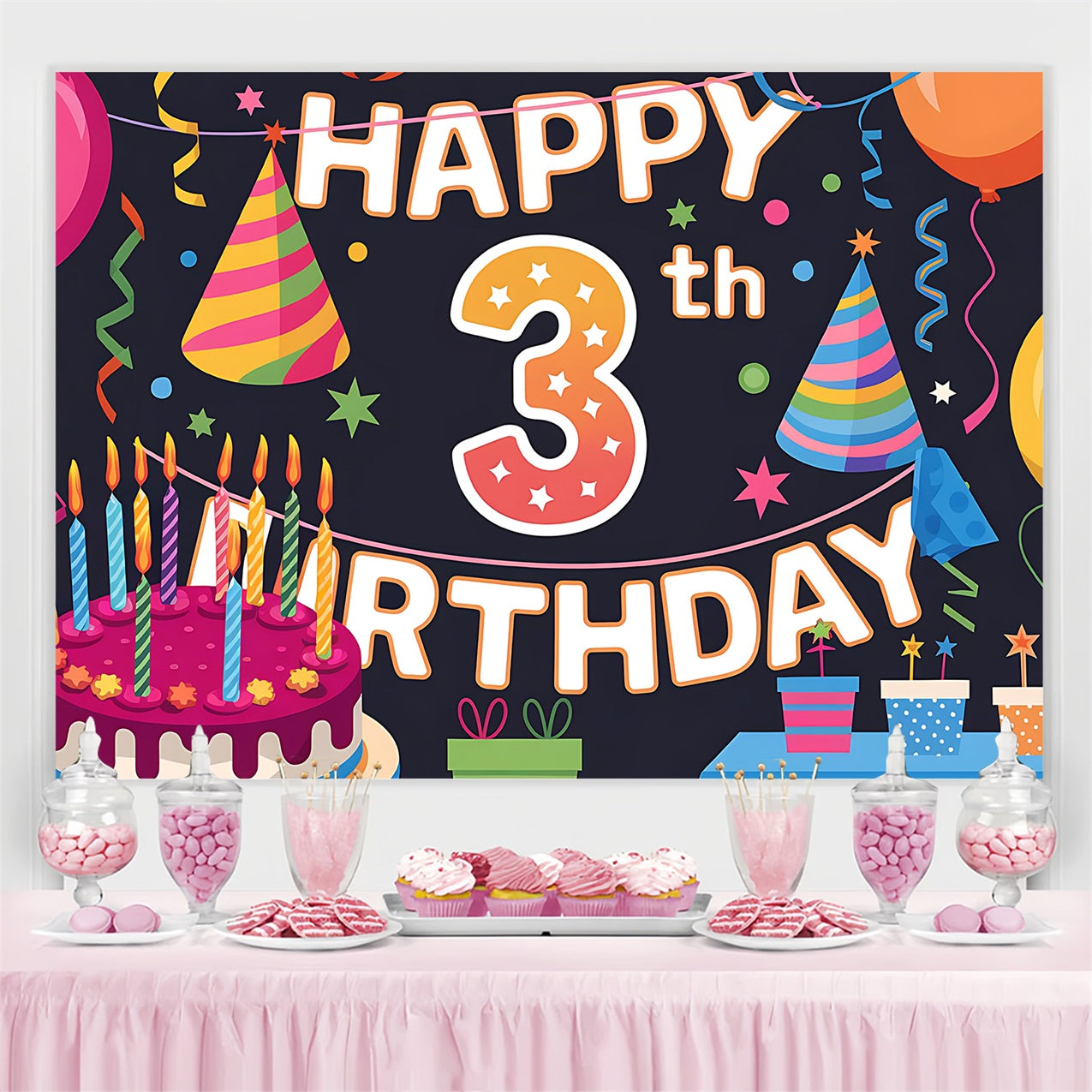 Personalized Backdrop For Birthday Party 3rd Balloons Backdrop BRP2-219