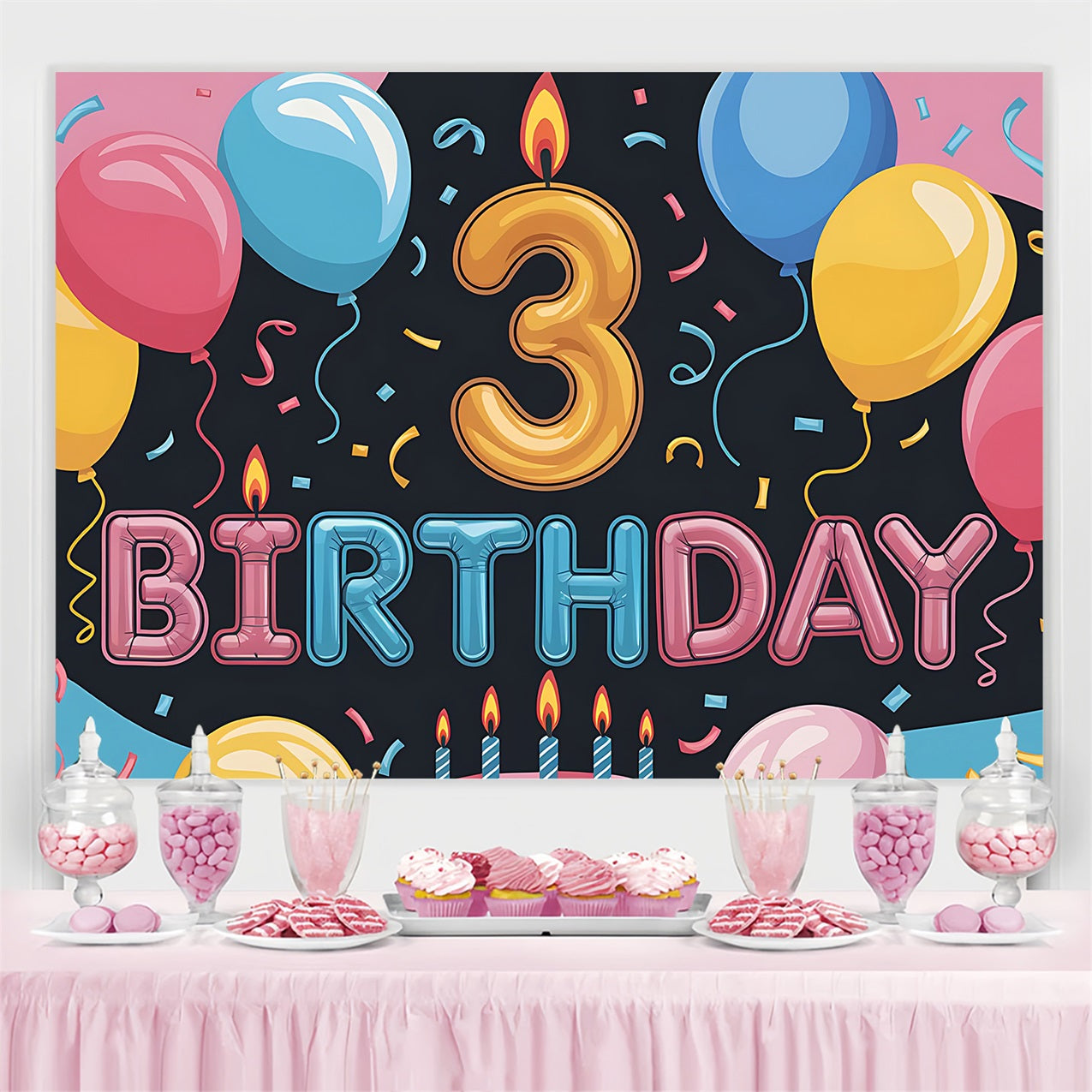 Personalized Birthday Photo Backdrop Cheerful 3rd Balloon Backdrop BRP2-220