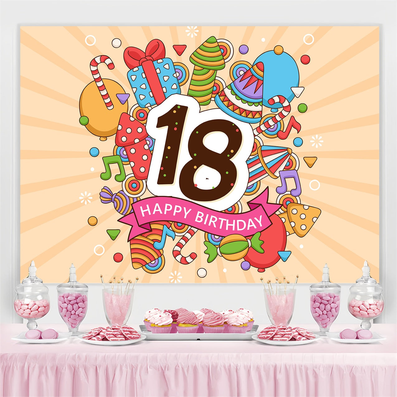 Customize Backdrop For Birthday Cartoon 18th Backdrop BRP2-222