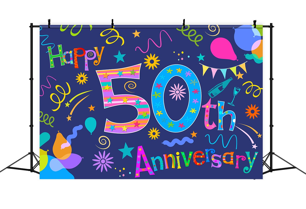 Custom Birthday Party Backdrop Colorful 50th Anniversary Backdrop BRP2-223