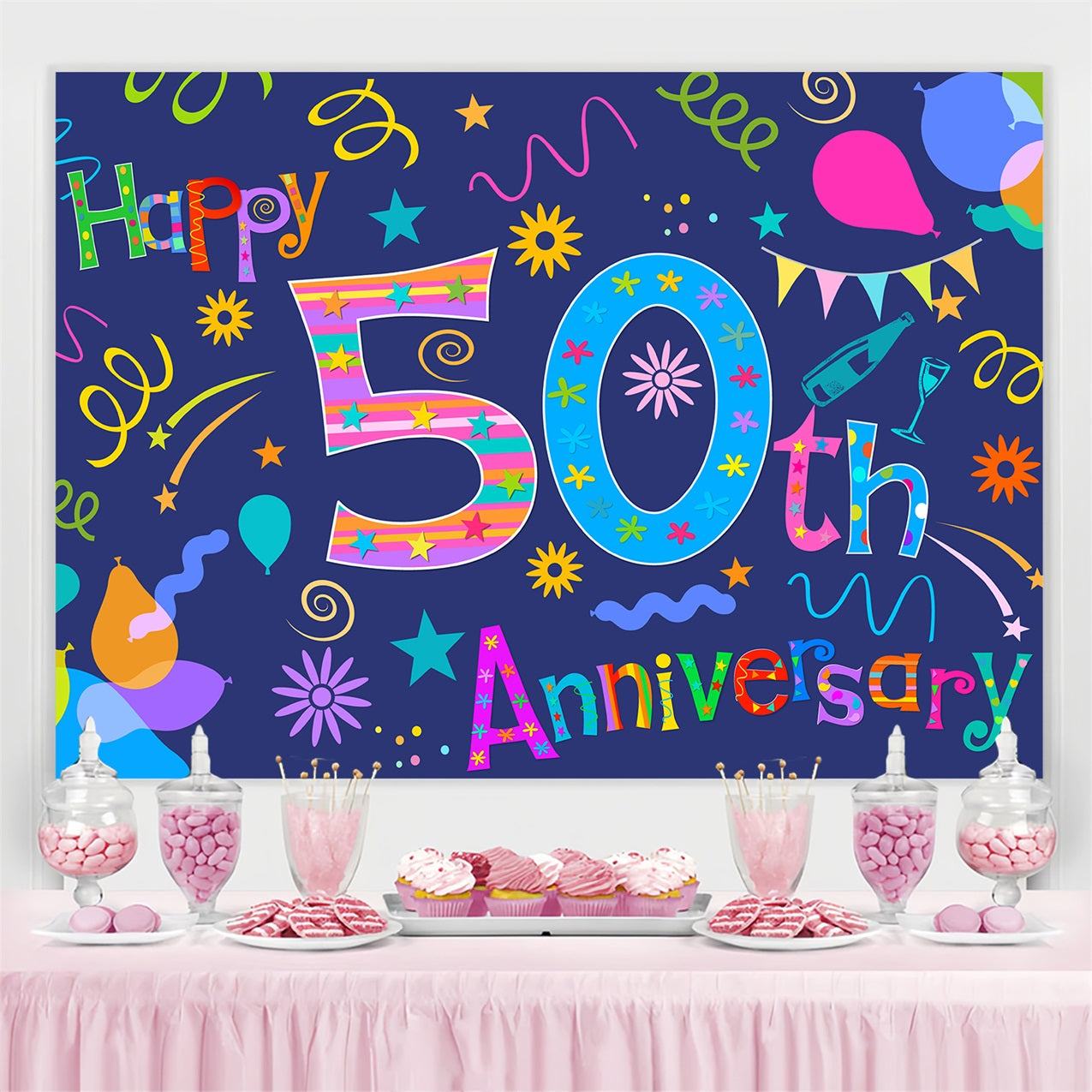 Custom Birthday Party Backdrop Colorful 50th Anniversary Backdrop BRP2-223