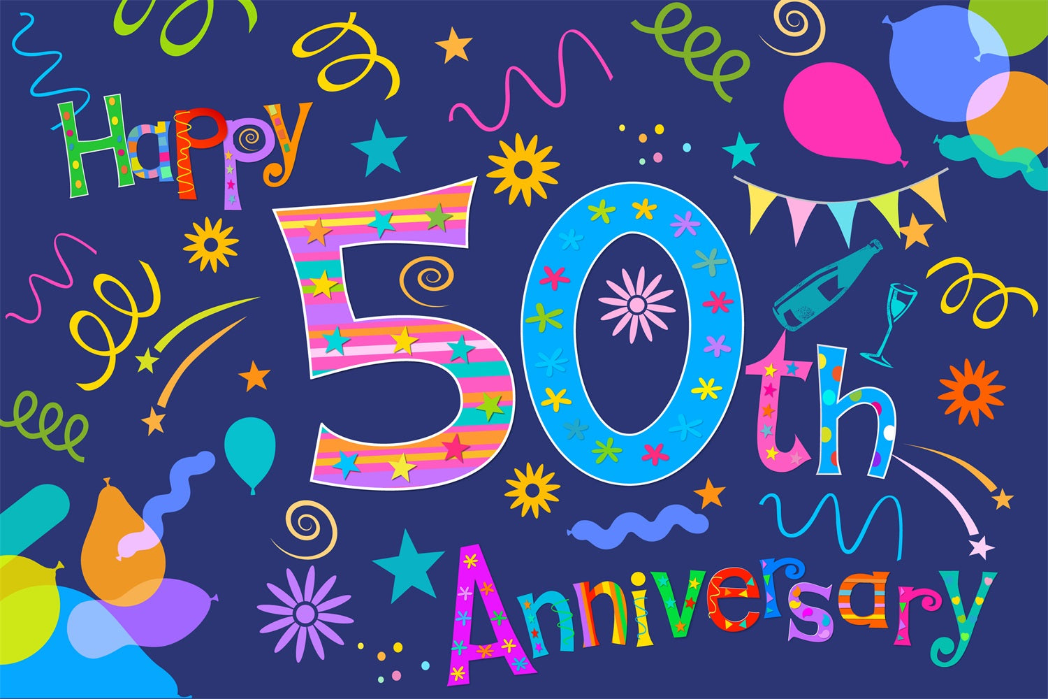 Custom Birthday Party Backdrop Colorful 50th Anniversary Backdrop BRP2-223