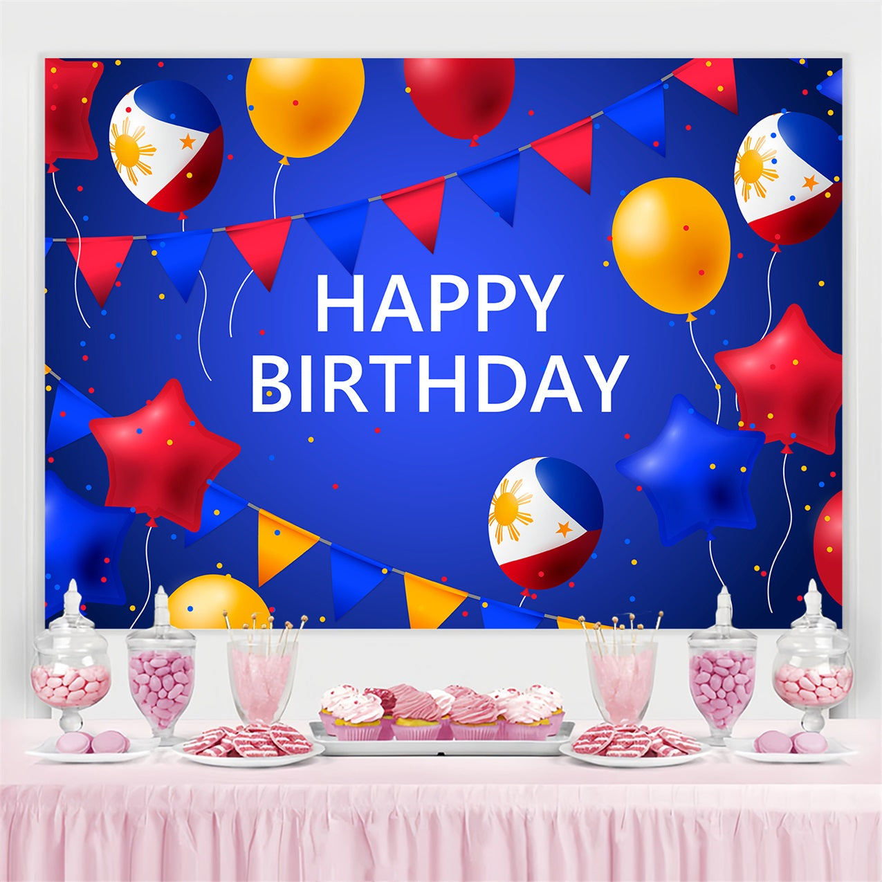 Customize Birthday Backdrop Philippine Party Flags Stars Backdrop BRP2-224