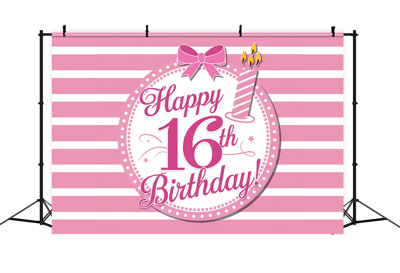 Birthday Backdrop Personalized Sweet 16 Pink Stripes Backdrop BRP2-225