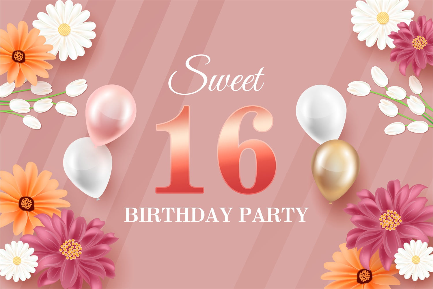 Personalised Backdrop Birthday Floral Sweet 16 Balloon Backdrop BRP2-228