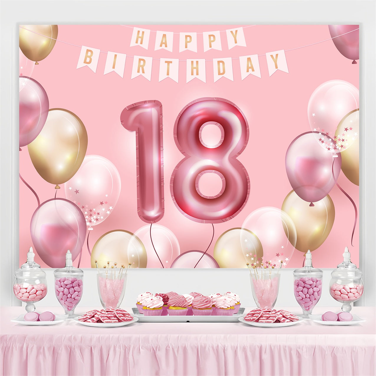 Personalized Happy Birthday Backdrop 18th Balloon Party Backdrop BRP2-231