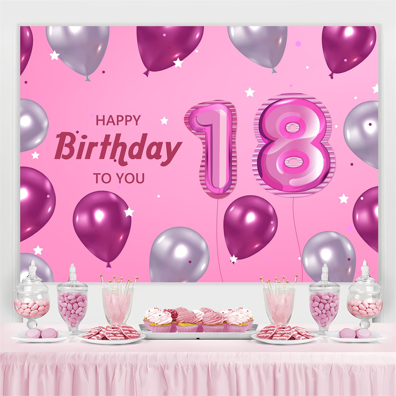 Customized Birthday Backdrops Sparkling Balloon 18th Backdrop BRP2-232