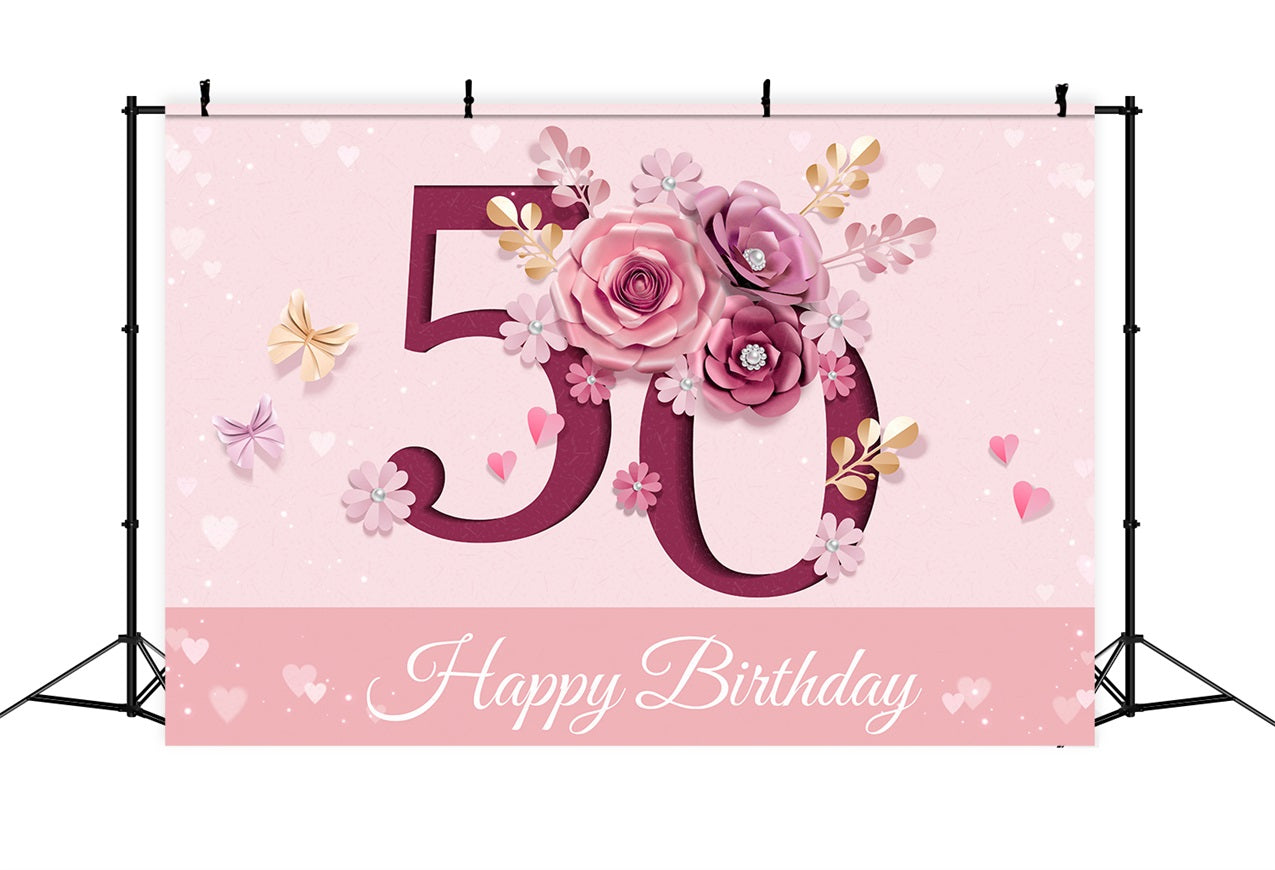 Personalized 50th Birthday Backdrop Floral Celebration Backdrop BRP2-233