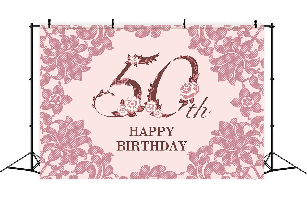 Personalized 50th Birthday Backdrops Floral Lace Backdrop BRP2-234